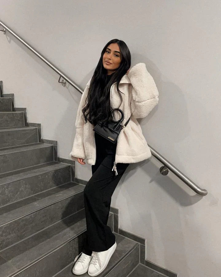 Kaja | Soft Teddy Coat with Stand-Up Collar