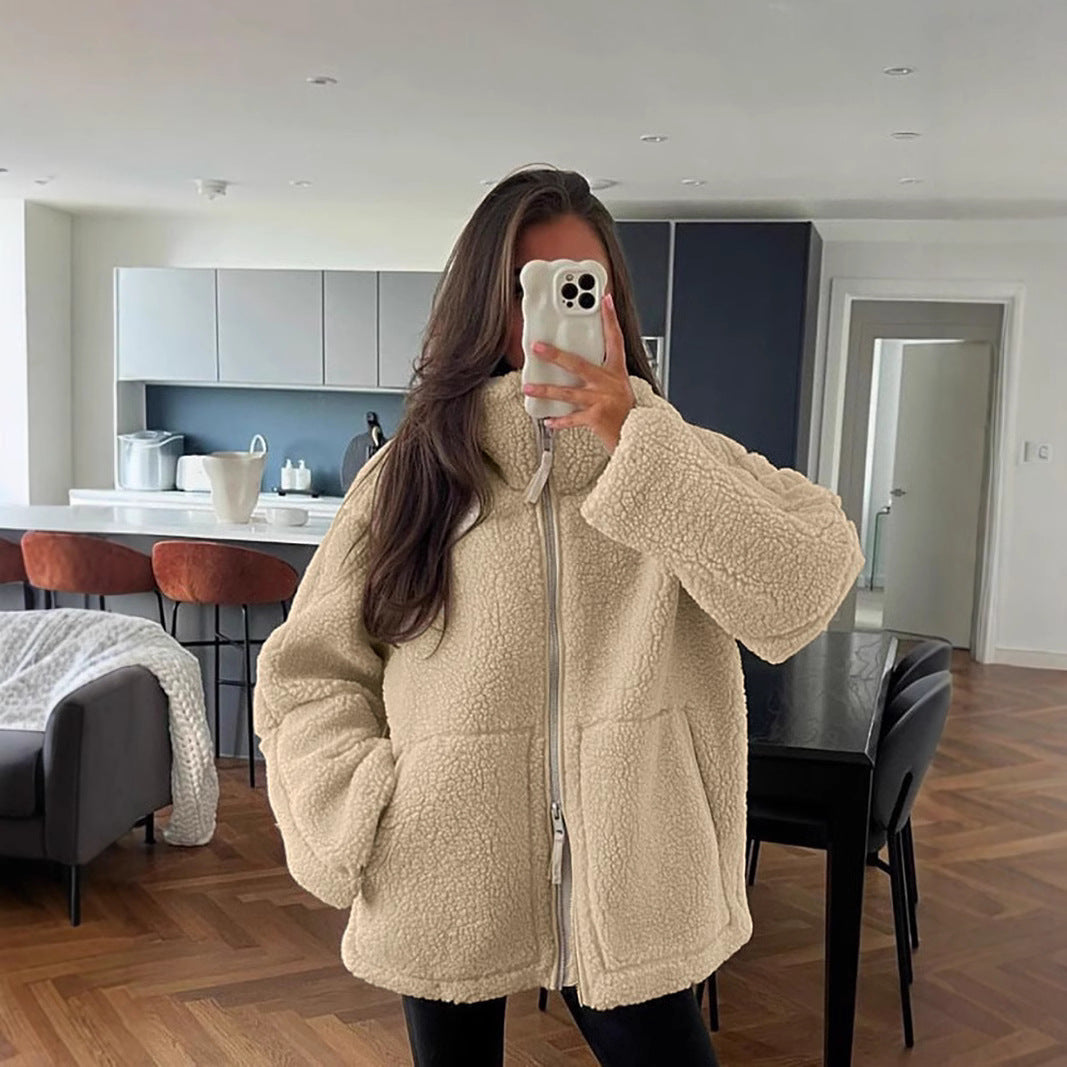 Kaja | Soft Teddy Coat with Stand-Up Collar