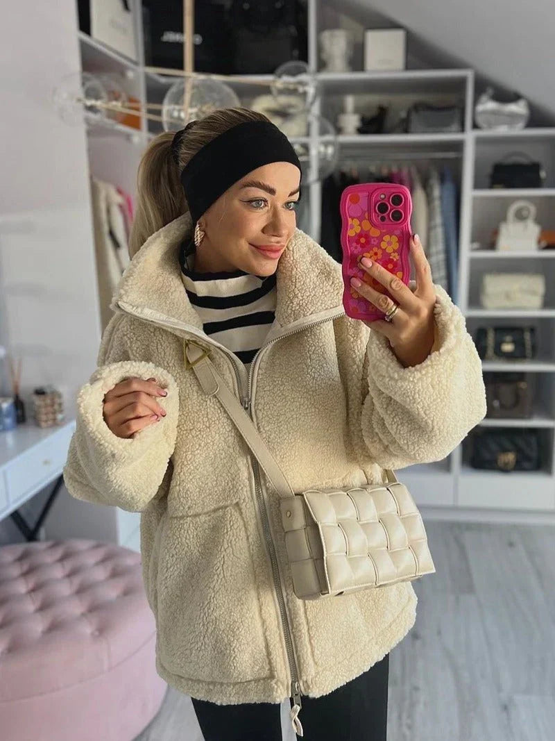 Kaja | Soft Teddy Coat with Stand-Up Collar