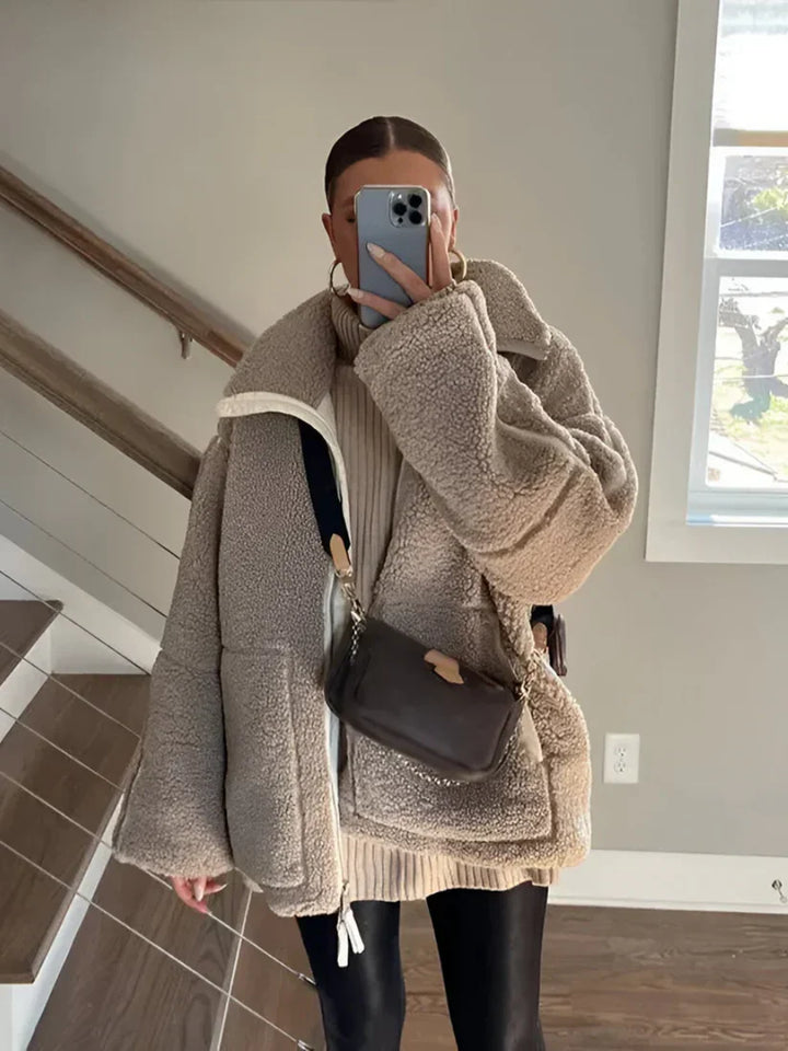 Kaja | Soft Teddy Coat with Stand-Up Collar
